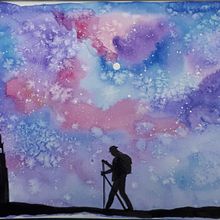 The Camino with a starry sky. Traditional illustration project by Linda Gosse - 10.20.2020