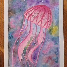 Jellyfish in a space journey . Fine Arts, Arts, Crafts, Creativit, Painting, and Watercolor Painting project by Carla Babadopulos - 10.23.2020