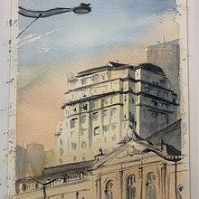 Public Market - Porto Alegre. Architectural Illustration, Ink Illustration, Sketching, and Watercolor Painting project by Giancarlo Machado - 10.18.2020