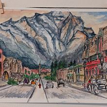 Banff Avenue in Canada. Un progetto di Illustrazione con inchiostro e Pittura ad acquerello di Amy Munns - 26.10.2020