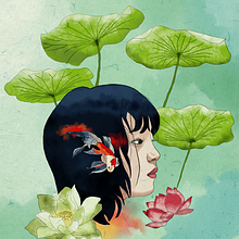 My project in Illustration Techniques with Digital Watercolor course. I love the combination of lotus, goldfish and girl. The lotus color come from the idea of Chinese traditional tie-dyeing technique.. Un progetto di Disegno digitale di Yu Fu - 28.10.2020