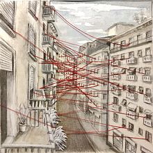 Lockdown collective, may 2020b(paper, red thread, graphite). Un proyecto de Ilustración tradicional de Marina - 04.11.2020
