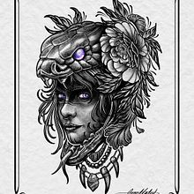 Snake girl. Un progetto di Disegno digitale, Design, Design di tatuaggi, Illustrazione tradizionale e Illustrazione digitale di leonmatut - 06.11.2020