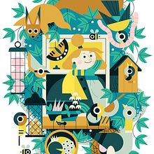Wildlife From My Window. Un proyecto de Ilustración digital, Ilustración editorial, Ilustración tradicional e Ilustración vectorial de Owen Davey - 10.05.2020