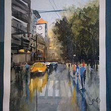 Proyecto curso: Paisaje urbano lluvioso en acuarela. Street Art, and Watercolor Painting project by Glr - 11.08.2020