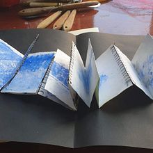 Monoprint phamplet with faggoted seam hinges. Bookbinding project by Doone Clifton - 11.13.2020