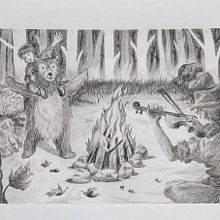 Un oso está bailando en el claro del bosque.... Fine Arts, and Pencil Drawing project by Amanda González García - 12.31.2020