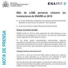 Nota de prensa - Más de 4.000 personas visitaron las instalaciones de ENAIRE en 2019. Communication project by Samy Ataoui González - 02.12.2020