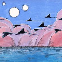 Flying Stingrays. Een project van  Tekening, Traditionele illustratie,  Illustratie met inkt y Schilderij van Maureen Fletcher - 24.11.2020