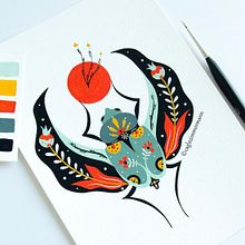 folk insects. Design, and Traditional illustration project by Cagla Zimmermann - 12.03.2020