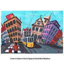 A Lisbon tram - my project in Pictorial Sketchbook with Gouache course. Projekt z dziedziny  Malarstwo użytkownika Örs Lévay - 08.12.2020