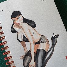 Mi Proyecto del curso: Ilustración de una pin-up con técnicas tradicionales . Ilustrație tradițională și Pictură în acuarelă de Peri Kles - 12.09.2020