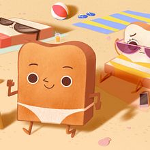 Naked toast on the beach illustration. Digital Illustration, and Traditional illustration project by Jo Lin Ong - 12.01.2020