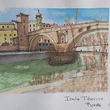 Isola Tiberina - Roma. Watercolor Painting project by Pablo Lozano - 12.11.2020