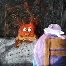 Calcifer and Sophie - wool painting. Arts, Crafts, and Painting project by Olesya Plusheroid - 04.14.2020