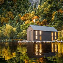 3D Render - House on the Lake. Un progetto di 3D, Architettura, Architettura digitale, Progettazione 3D, Fotografia architettonica, Modellazione 3D e ArchVIZ di Luis Aguilar - 24.12.2020