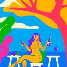 Enjoying red wine nude is sweeter.. Digital Illustration project by E. Alarcón - 12.26.2020