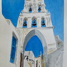 Mykonos watercolor. Watercolor Painting project by Marina Noirdis - 12.26.2020