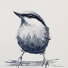 Monochrome bird painting PA 3.1 . Pictură acrilică, Desen artistic și Pictură în acuarelă de Milada Theron - 01.01.2021