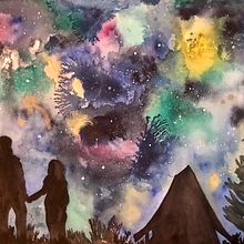 My galaxy project for the course modern watercolor techniques. Watercolor Painting project by annaparis - 02.07.2021