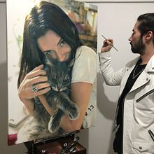 Retrato mujer con gato. Oleo sobre bastidor. Projekt z dziedziny Portret, R, sunek realist, czn,  Malarstwo i Malarstwo olejowe użytkownika Maximiliano Bagnasco - 03.01.2021
