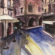 Paissatge urbà: casc antic Vic. Watercolor Painting project by mcapdevilaf - 01.09.2021