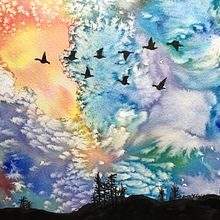 Geese at Sunrise. Pintura Acrílica, e Pintura em aquarela projeto de Joane Eby - 12.01.2021