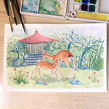 Ilustração baseada numa viagem ao Japão na cidade de Nara. Traditional illustration & Ink Illustration project by Larissa Galastri - 01.17.2021