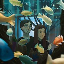 Aquarium | Cartoon Portrait | Digital Art Commission. Un progetto di Disegno digitale, Illustrazione digitale, Pittura digitale, Illustrazione tradizionale, Stor e telling di "Muhammad at-Tayieb" al-Hyari - 20.01.2021
