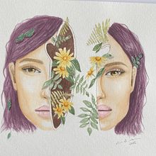 Meu projeto do curso: Retrato com natureza em aquarela. Een project van  Portrettekening y Aquarelschilderen van Caroline Amaral Becker - 21.01.2021