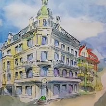My project in Architectural Sketching with Watercolor and Ink course. Sketching, Drawing, Watercolor Painting, Architectural Illustration, Sketchbook & Ink Illustration project by Agni Kuokkanen - 01.21.2021