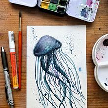 My jellyfish project in Modern Watercolor Techniques course. Naturalistic Illustration, and Watercolor Painting project by Audrey Normand - 01.22.2021