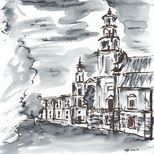Town Hall Square, Kaunas. Ink, water, A4.. Artistic Drawing project by Arunas Beksta - 01.27.2021