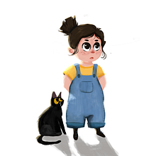 Character Design "Little girl & Kitty". Digital Drawing, Character Design, and Traditional illustration project by Ouka Fernandez - 01.29.2021