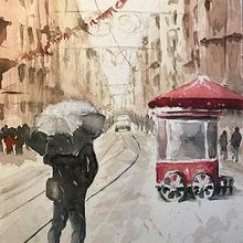 My project in Urban Landscapes in Watercolor course: Istanbul with snow. Un proyecto de Pintura a la acuarela de Andrea Wagner - 30.01.2021