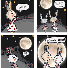 Conejitas a la luna. Traditional illustration project by Ana Isabel Castro - 02.02.2021