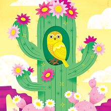 My elf owl and saguaro cactus for Stylized Vector Illustration with Color and Character course. Projekt z dziedziny Ilustracja c i frowa użytkownika Emily Emerson - 05.02.2021