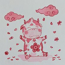 Happy Year of the Ox (CNY 2021) - Monochromatic Exercise. Projekt z dziedziny Ilustracje dla dzieci, Trad, c, jna ilustracja i Malowanie akwarelą użytkownika Cas Thomson - 13.02.2021