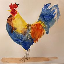 Rooster and chickens. Projekt z dziedziny Malowanie akwarelą użytkownika Anne Brundell - 19.11.2020
