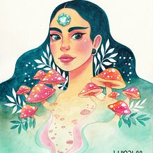 Reina Fungi. Traditional illustration project by Luna Lee - 02.18.2021