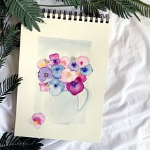 Mi Proyecto: Jarrón de Pensamientos. Watercolor Painting project by Goutiie - 02.10.2021