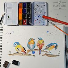 Mi Proyecto del curso: Acuarela artística para ilustración de aves. Projekt z dziedziny  Sztuki piękne użytkownika Eva Perendreu - 24.02.2021