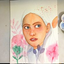 Meu projeto do curso: Retrato ilustrado em aquarela. Traditional illustration project by Taís Silva - 02.28.2021