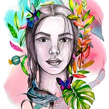 Mi Proyecto del curso: Ilustración de retrato con técnicas analógicas y digitales. Un progetto di Disegno di ritratti, Illustrazione botanica, Illustrazione digitale e Pittura ad acquerello di Delia Sepulveda Pizarro - 23.02.2021