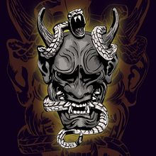 Oni Mask and viper snake - bw. Un proyecto de Ilustración tradicional de estetikdesain - 24.02.2021