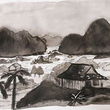 My project in India Ink Illustration with Japanese Influence course. Ink Illustration project by Kally Quah - 02.27.2021
