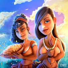 The Girls of Sigiriya. Un proyecto de Animación de personajes, Diseño de personajes, Corrección de color, Teoría del color, Concept Art, Diseño, Diseño digital, Dibujo digital, Ilustración digital, Pintura digital e Ilustración tradicional de Izzaartz - 14.02.2020