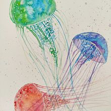 Jellyfish - inspired by Ana Victoria Calderon course. Watercolor Painting project by aleksandra_mz - 02.27.2021