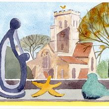 Garsington church. Watercolor Painting project by Nicko King - 03.04.2021