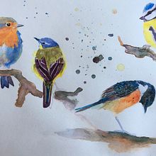 four little birds. Watercolor Painting project by claudia.martinowski - 03.06.2021